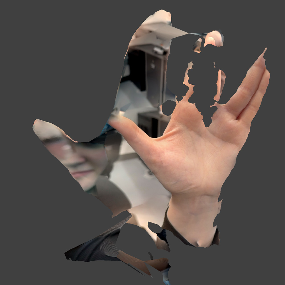 Second rendered scan of the palm in scaniverse with the hand making the vulcan salute.
